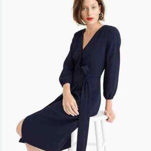 J. Crew Tall Wrap Dress in 365 Crepe - 4T Navy